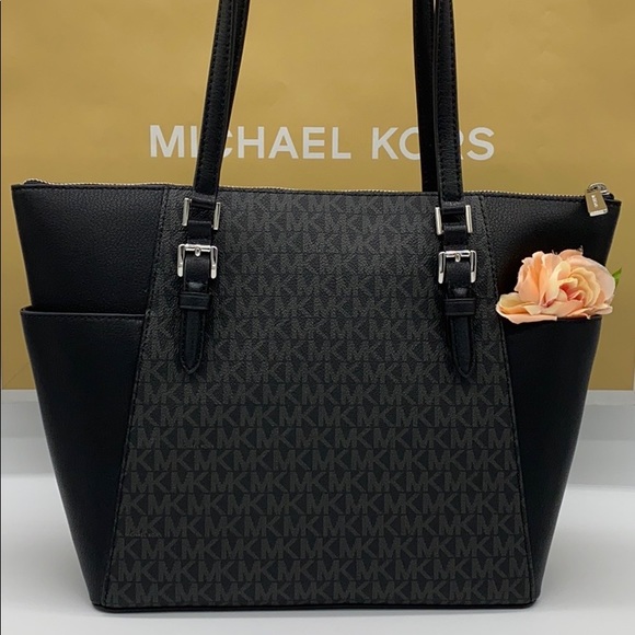 MICHAEL KORS CHARLOTTE LARGE TOP ZIP TOTE BLACK - Picture 3 of 16